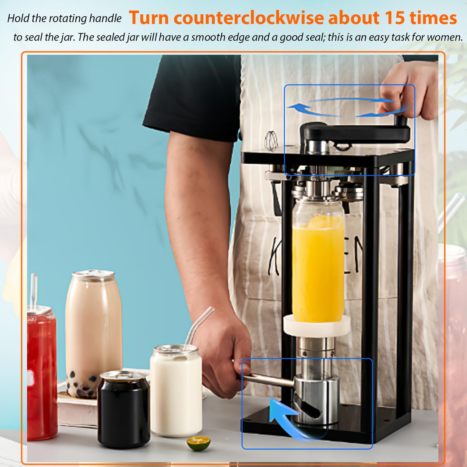 Tapadora portátil y Ligera para Puestos de Venta Ambulante | Soportes ajustables en altura, eje giratorio estable y rodillo, para sellar latas de refrescos, PET y aluminio