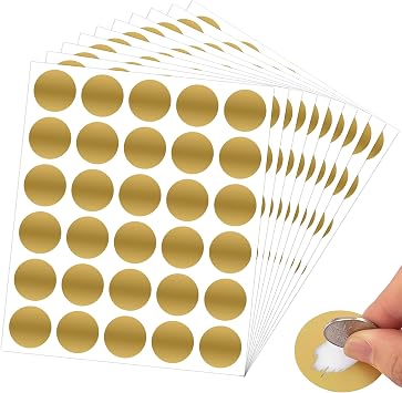 300 Pcs Scratch Off Stickers Sitckers 1 inches Round Self Adhesive Scratch Off Cards for Lottery Tickets, DIY, Raffle Card Games Creating Gold 1 inch, Gold