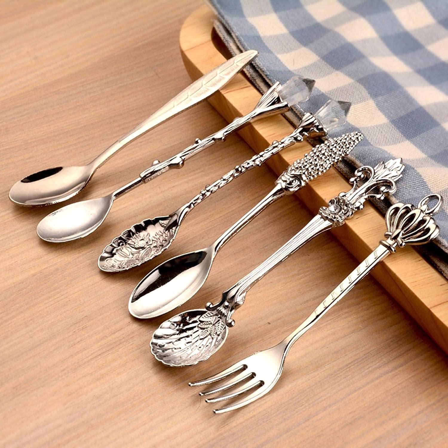 Löffel Restaurants Löffel kaffee löffel set vintage tisch antike tee königliche stil metall geschnitzte gabel spielsteine Esslöffel Hause(J)