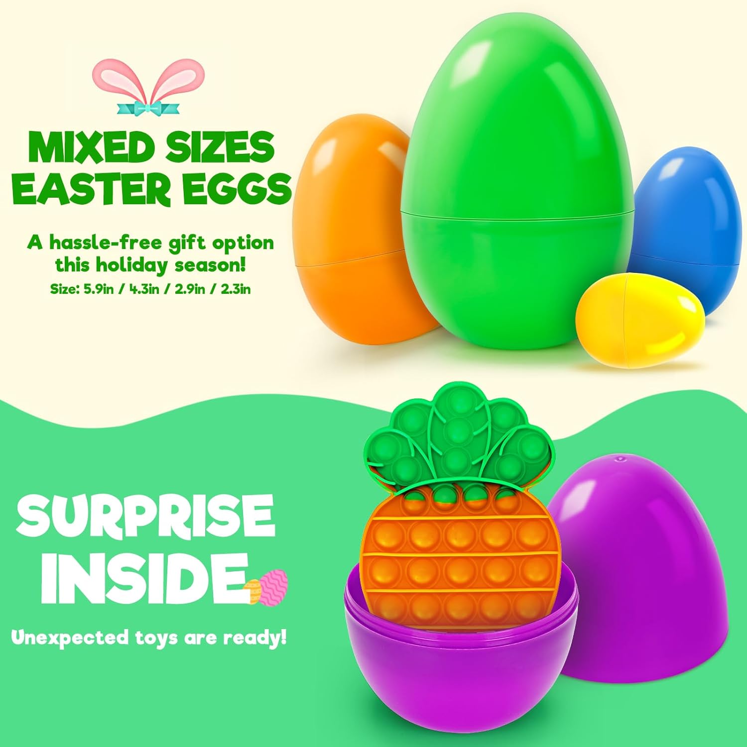 Duchong 36 Pack Prefilled Easter Eggs with Toys Inside, Mixed 4 Size Plastic Easter Eggs with Assorted Toys, Surprise Eggs for Easter Hunt, Easter Basket Stuffers, Easter Party Favor for Kids
