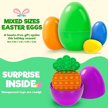 Duchong 36 Pack Prefilled Easter Eggs with Toys Inside, Mixed 4 Size Plastic Easter Eggs with Assorted Toys, Surprise Eggs for Easter Hunt, Easter Basket Stuffers, Easter Party Favor for Kids