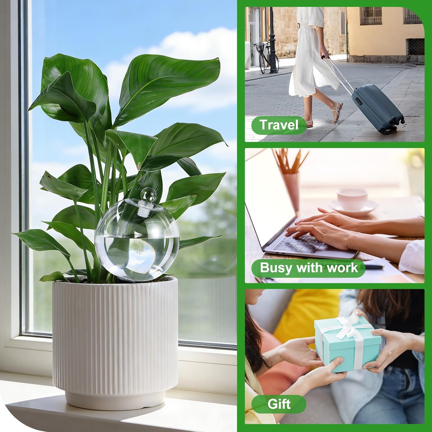 26 oz Extra Large Plant Self Watering Globes Top Fill - Upgraded Plastic Water Bulbs, Slow Release Terracotta Self Watering Planter Insert, Plant Watering Devices System, Water Spikes Stakes, 4 Pack
