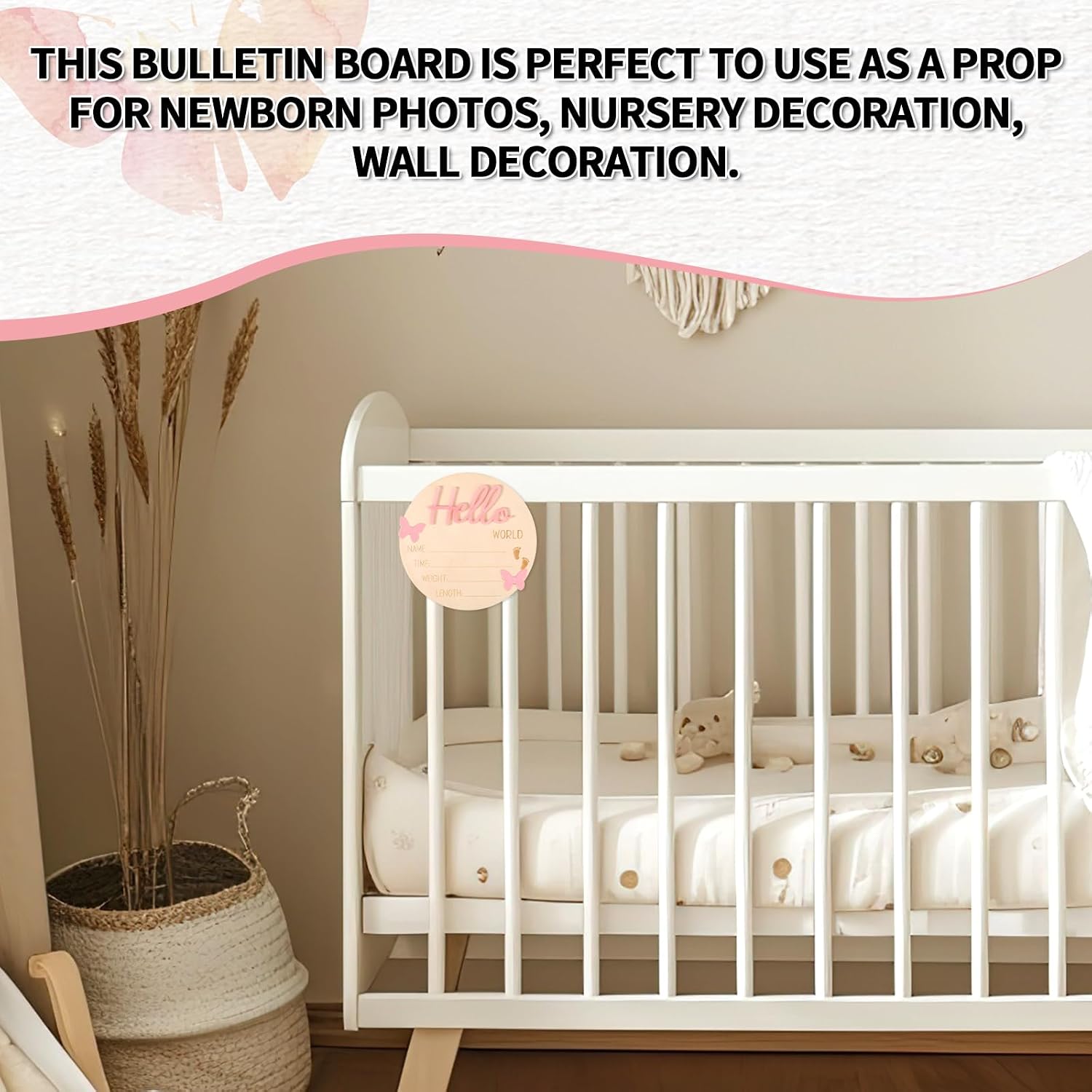 Baby Announcement Board, Wooden Hello World Welcome Newborn Plaque Baby Birth Name Sign Board for New Born Boys Girls Photo Props Hospital Nursery Home