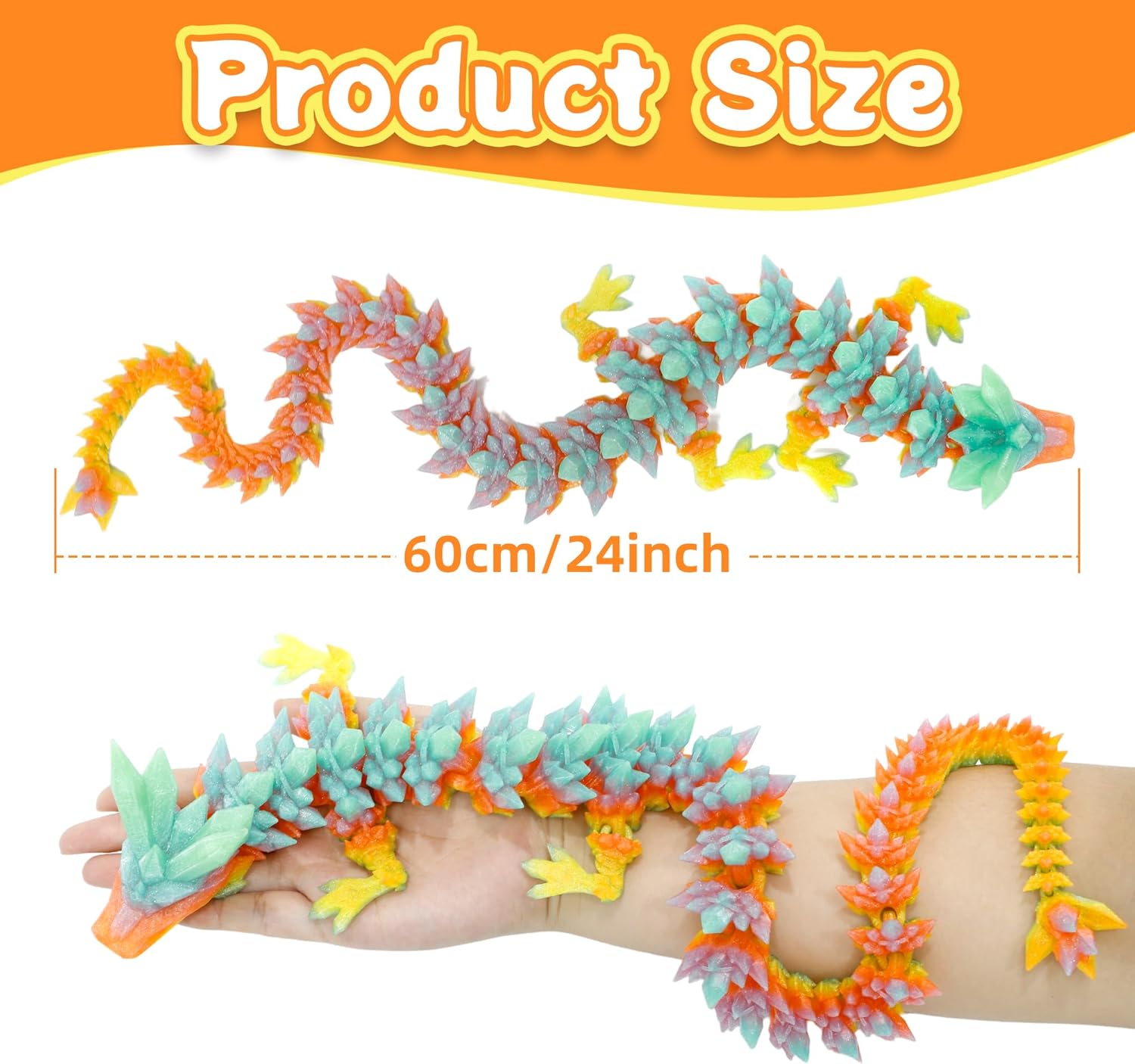 3D Printed Dragon - 24 inch Large Pearly Sheen Articulated Dragon Fidget Toy, 3D Printed Gift for Birthday, Figurine Decor(Crystal Summar Dream)