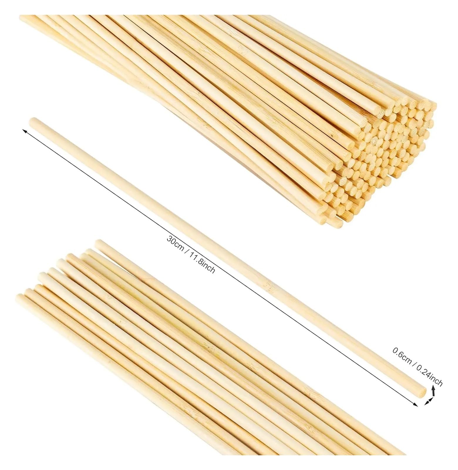 Puste drewniane kołki, Okrągłe drewniane kije bambusowe 4-8 mm, ręcznie robione, 20-30 cm(7mmx30cm 10pcs)