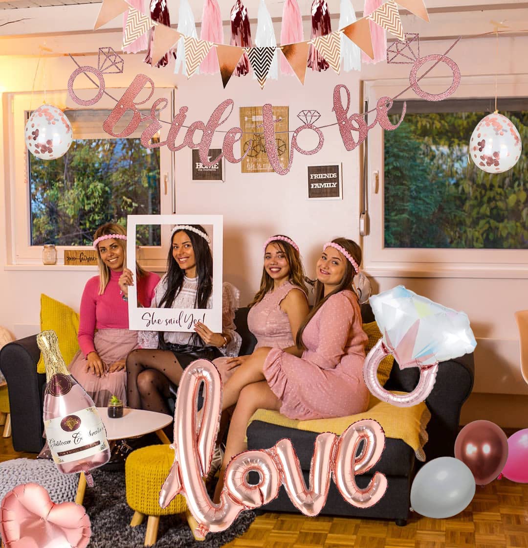 Globos Corazón Y Estrella Kit Decoración Despedida De Soltera - Globos Oro  Rosa, Banner, Confetti - Para Fiestas Temáticas Decoración Boda Globos Oro  Rosa, image size:1080x1120