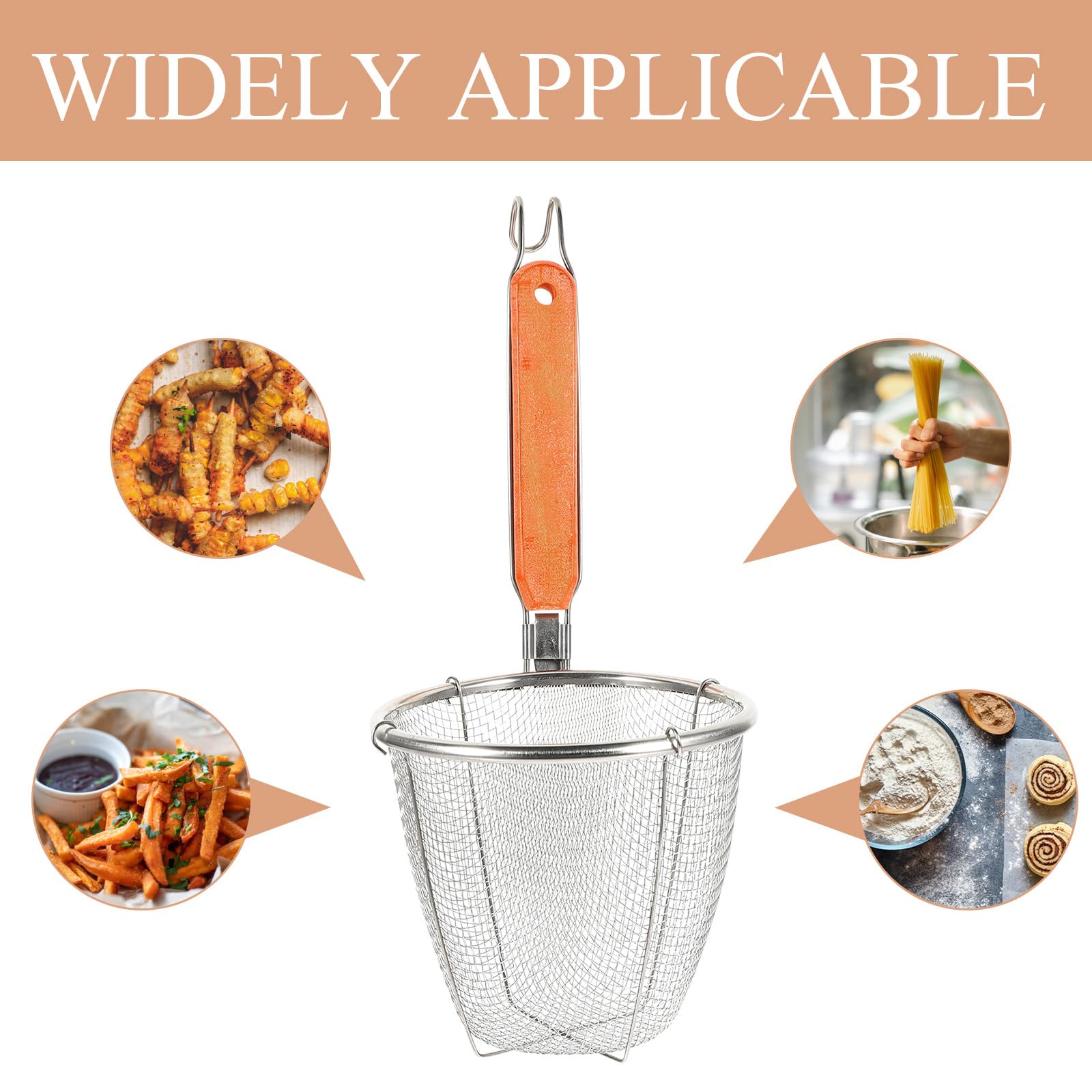 Colador de Alimentos 14 Cm de Acero Inoxidable con Mango de Madera Antideslizante, Set de 4 Piezas para Colar Fideos y Pasta, Utensilios de Cocina Portátiles para Hogar