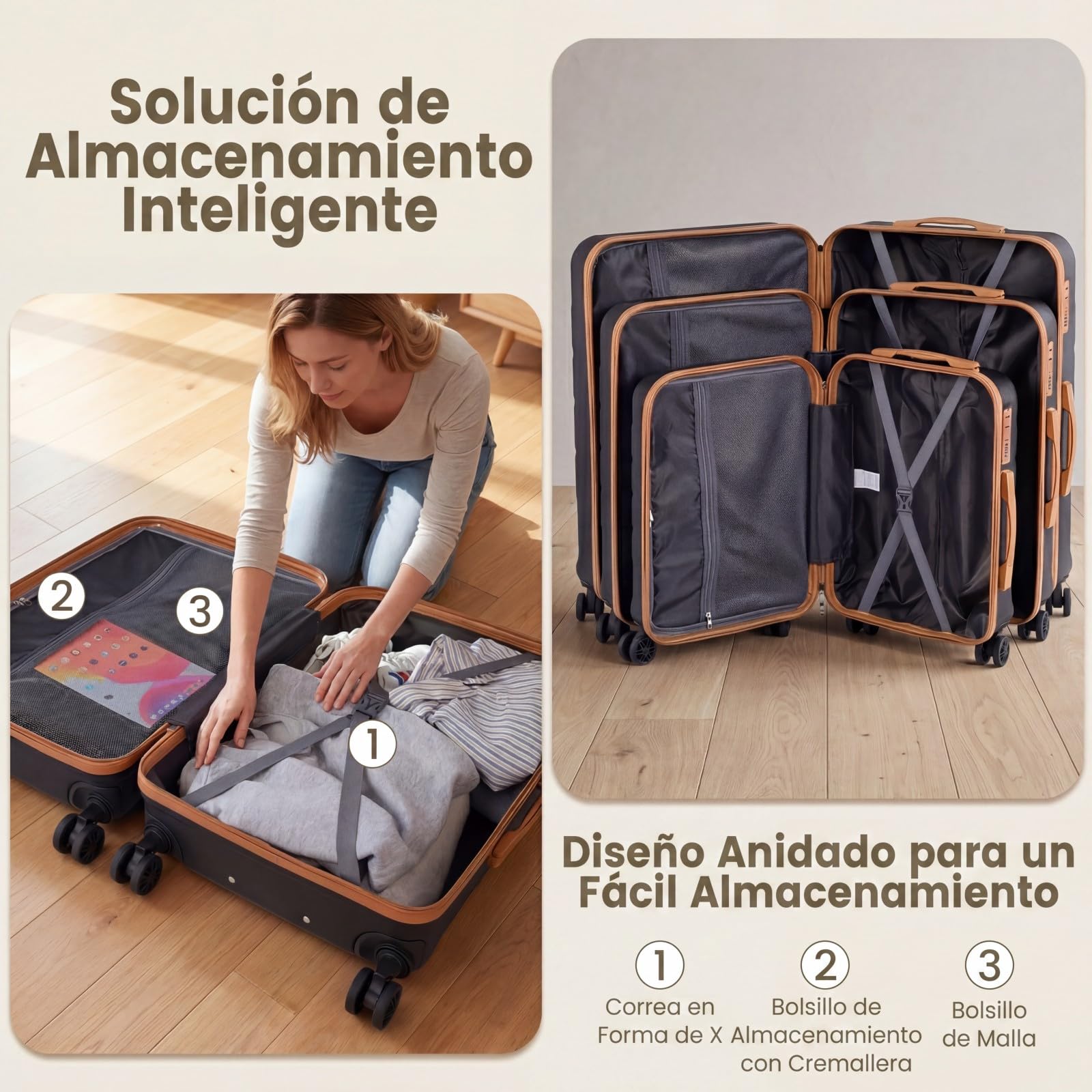 COSTWAY Juego de Maletas de 5 Piezas, 3 Maletas Rígidas ABS Cabina Mediana Grande con Neceser y Bolsa de Viaje, Asa Telescópica, Ruedas Dobles Giratorias 360° y Cerradura, Equipaje Ampliable (Negro)