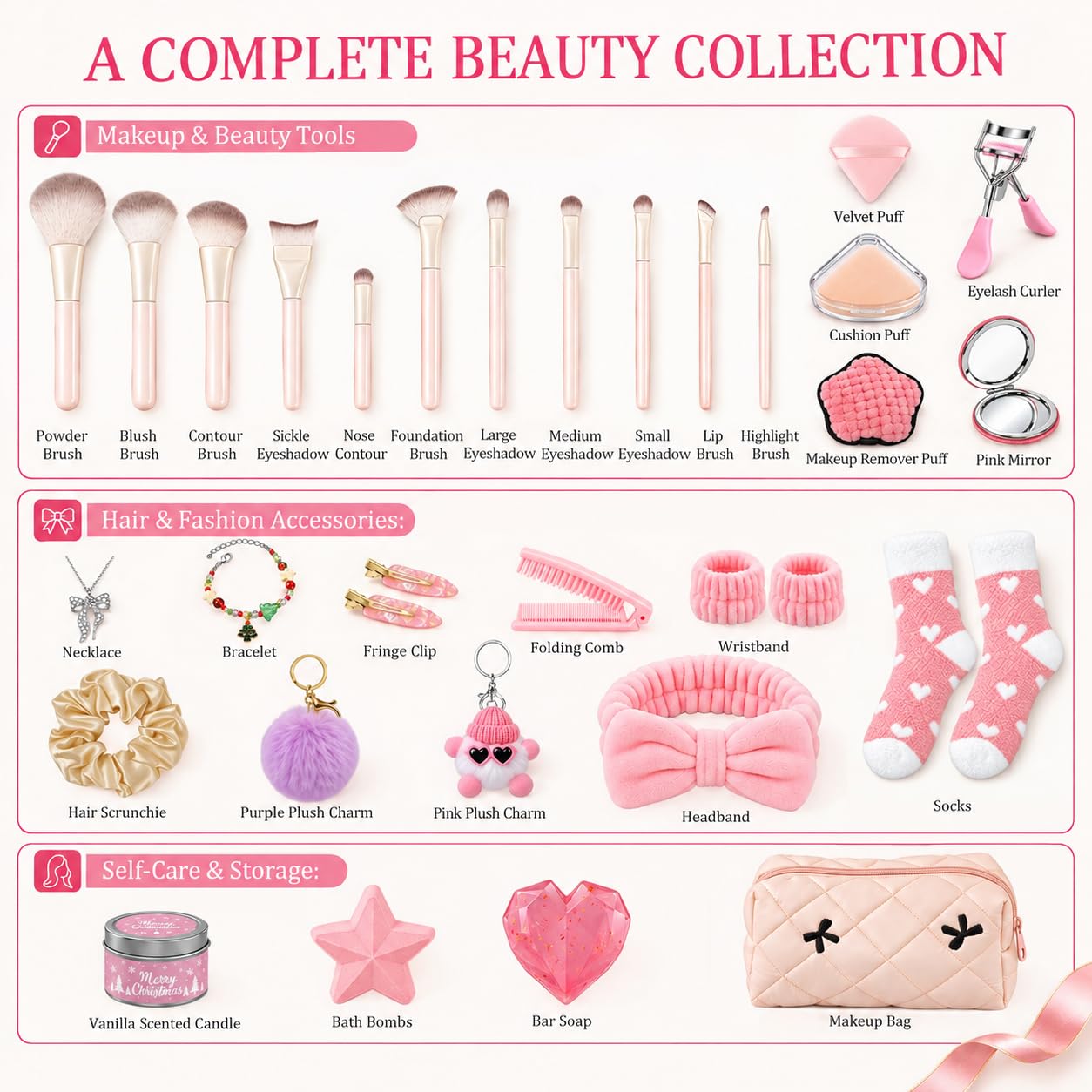 Beauty Adventskalender 2026 Teenager Mädchen, 24 Tage Weihnachtskalender Beauty für junge Frauen mit Pinselset, Schmuck, Duftkerze, Badebombe & Haarschmuck, Geschenk für Tochter Freundin Ehefrau