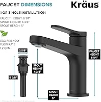 Vista 6 de KRAUS Indy - Grifo de baño en negro mate con mango único, drenaje emergente y líneas de suministro, KBF-1411MB