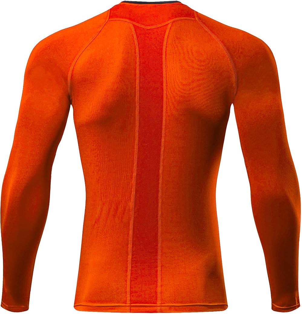 Lavento Men's Compression Baselayer Tops Crewneck Long-Sleeve Cool Dry Undershirts(Orange,X-Large)