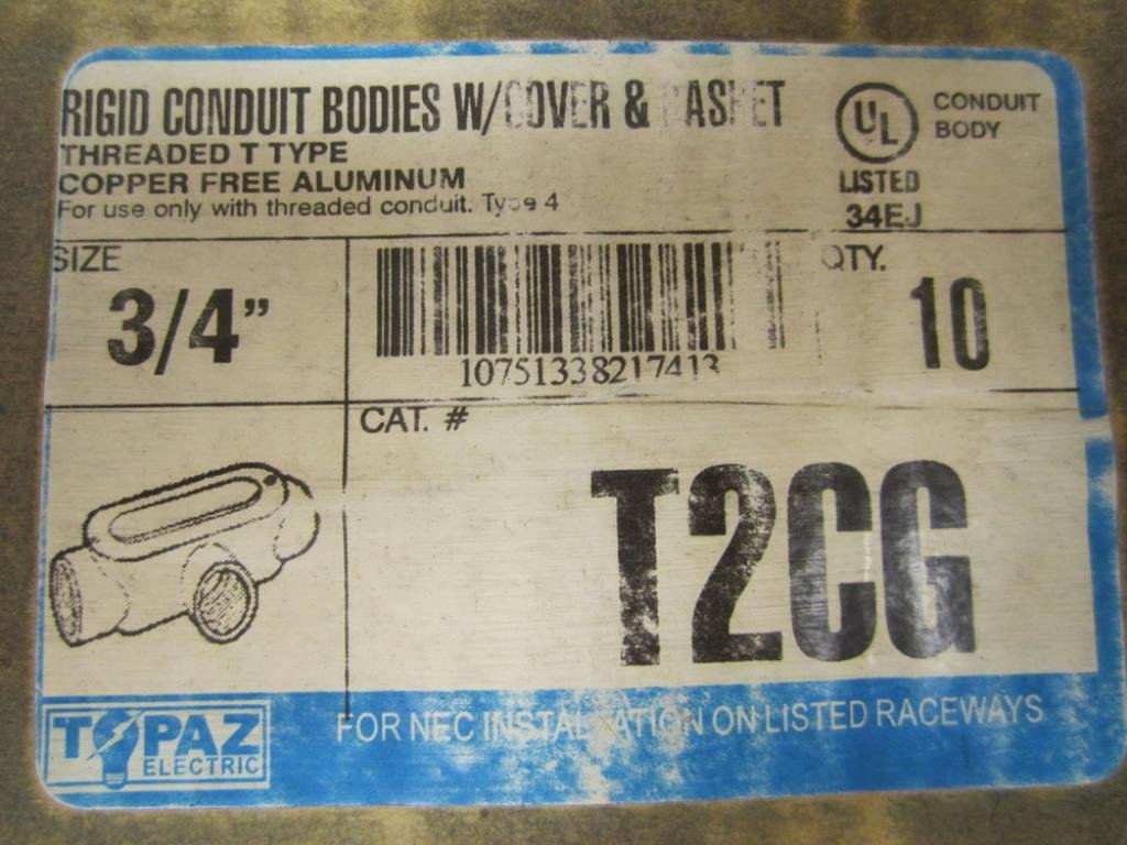 Topaz T2CG Rigid Conduit Bodies With Covers And Gasket (Pack of 10)