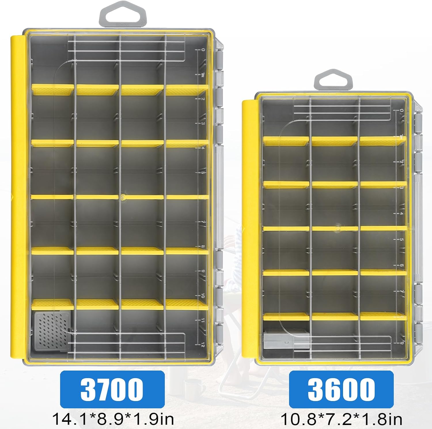 Fishing Tackle Box, Waterproof 3600 3700 Plastic Tackle Box Organizer with Removable Dividers, Fishing Gear Lures Tackle Storage Trays Gifts for Men (3600+3700)
