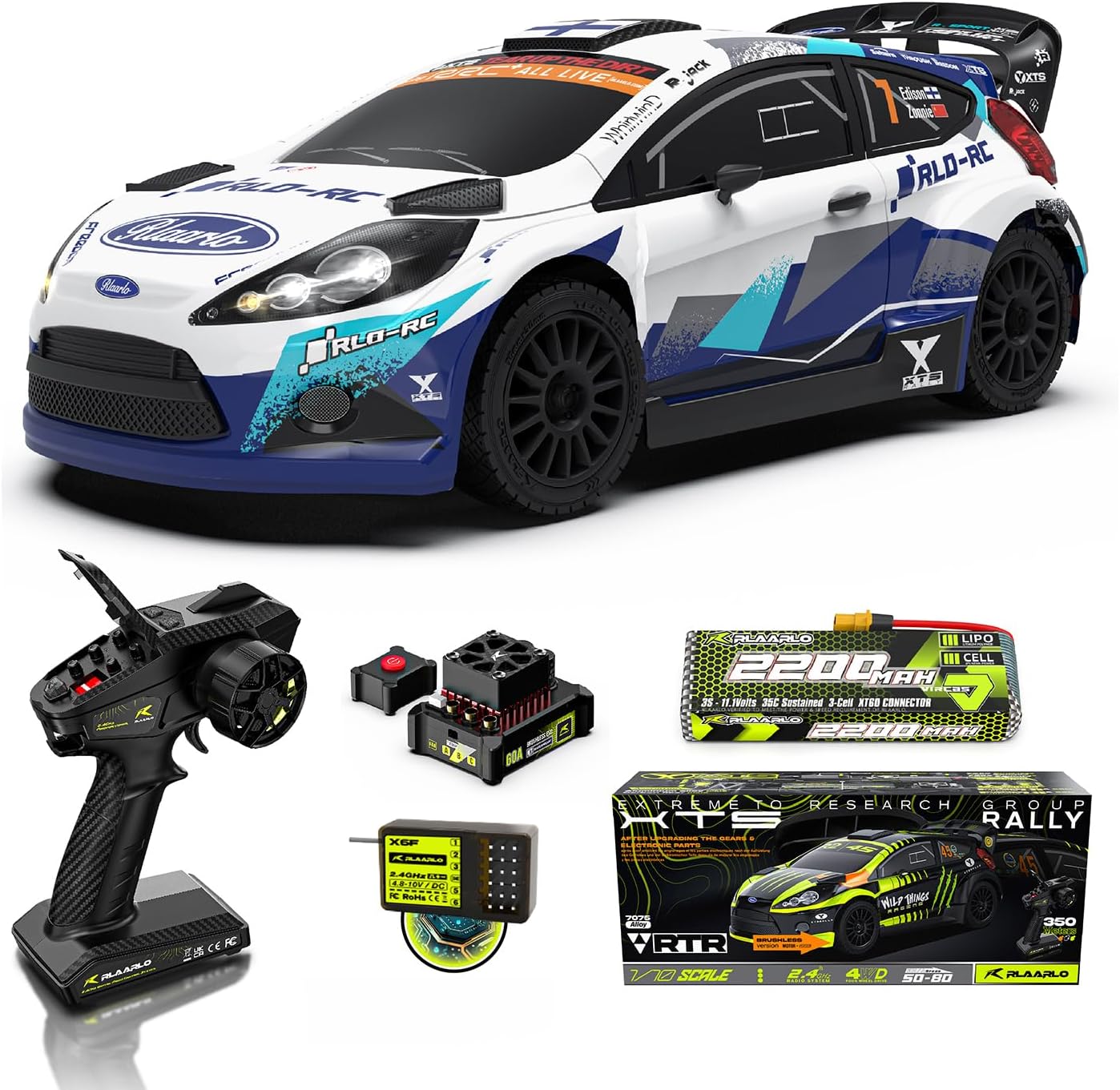 CROBOLL RLAARLO 1/10 Brushless Carbon Fiber RC Drift Cars for Adults with Gyro, Max 50 mph Fast RC Rally Car, 2.4Ghz All Terrain Remote Control Car 4x4 Hobby RTR RC Truck with 3S Battery