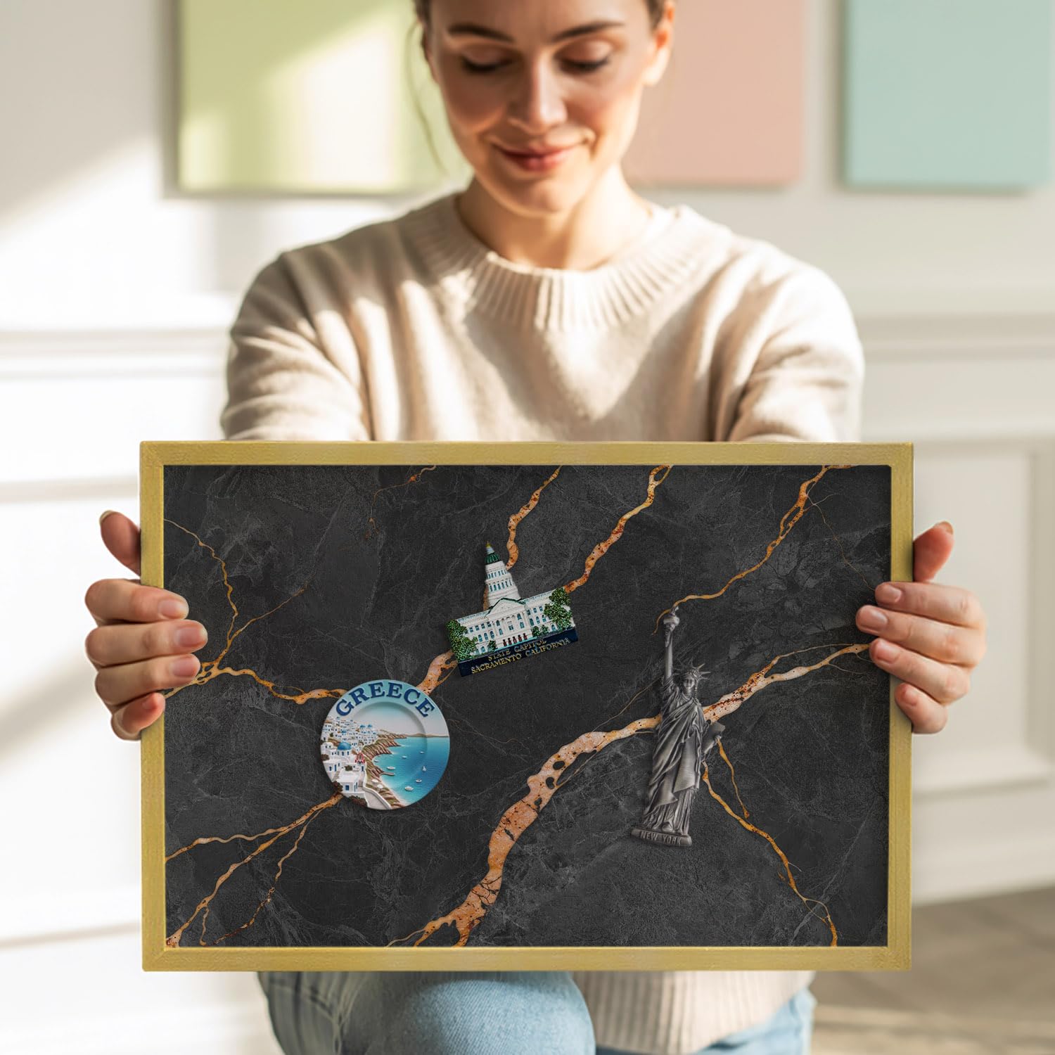 Tulup Bacheca Magnetica 70x50 cm – Design Minimal & Moderno – Decorazione da Parete – Accessorio d’Arredo per Interni – Scrivania Creativa – Mood Board –Dekorierter dunkler Marmor
