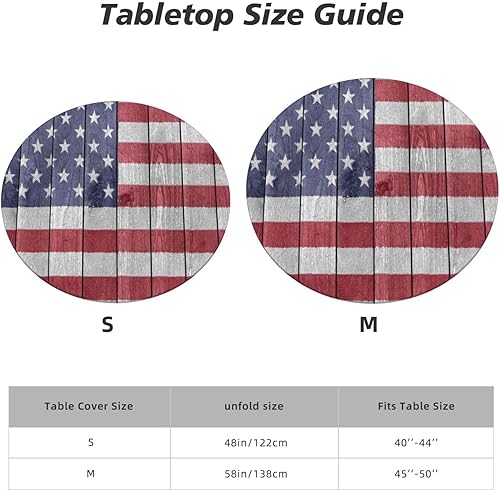 Miniatura 4 de Mantel redondo retro con bandera estadounidense ajustable, elástico, impermeable, lavable, para decoración de mesa, para fiesta, comedor, picnic,