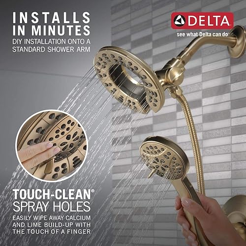 Miniatura 6 de Delta Arvo 14 Series - Juego de grifería de ducha dorada cepillada con cabezal de ducha dual 2 en 1 In2ition con combo de rociador de mano, kit