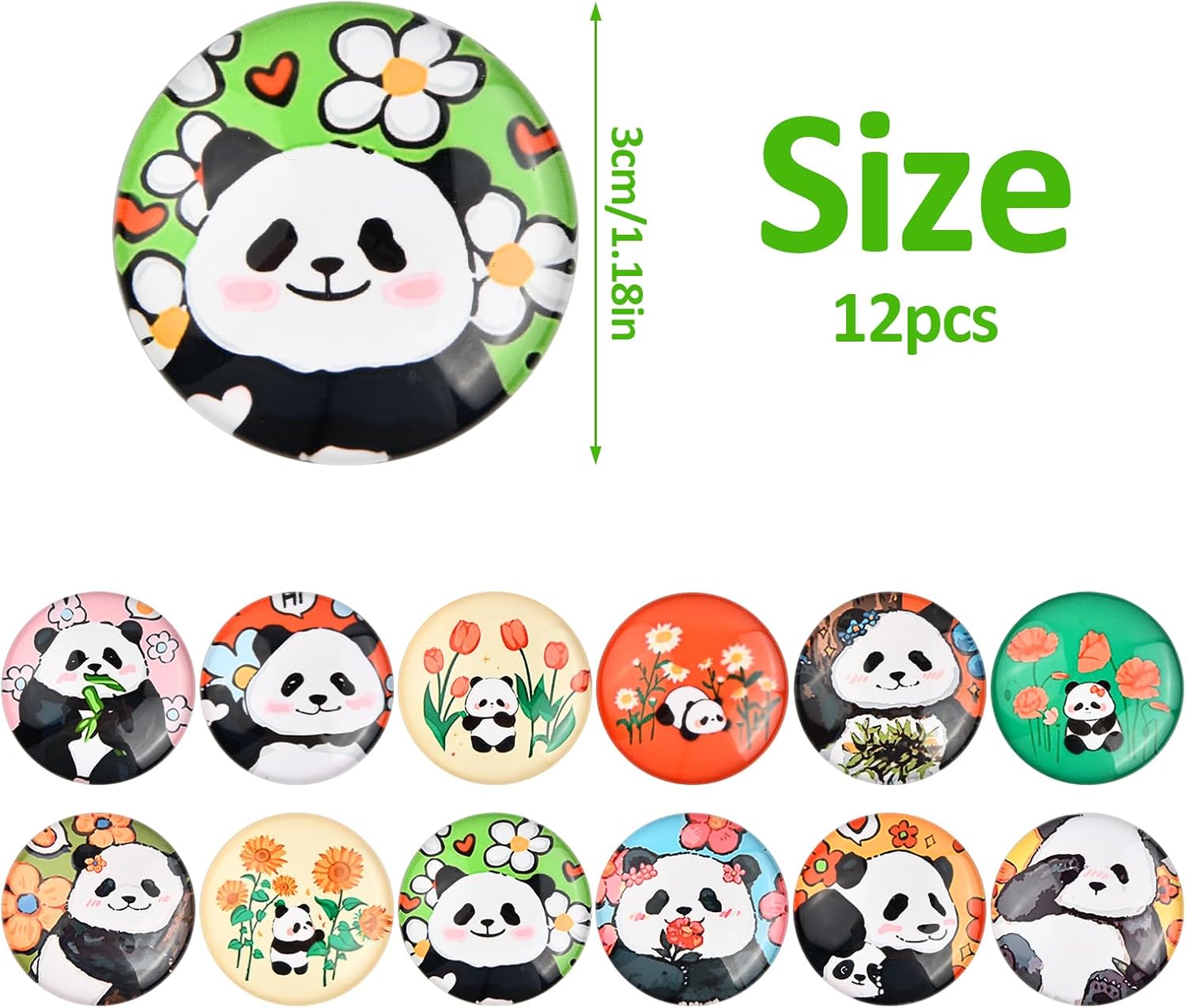 Pack of 12 Fridge Magnets, 30 mm Magnetic Whiteboard Magnets, Office Fridge Magnets, Panda Magnets for Cabinets, Whiteboards, Photos