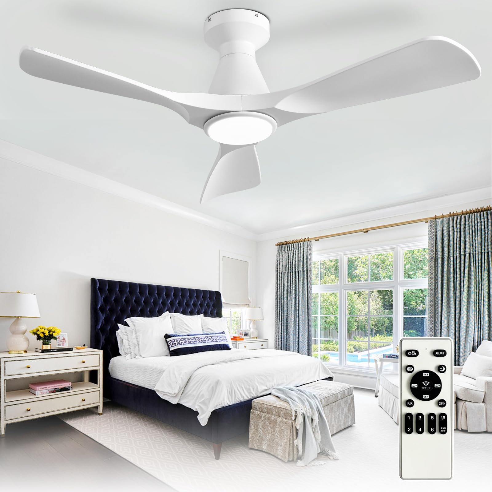 Photo 1 of Depuley 42-Inch Ceiling Fans with Lights: White 3 Blade Flush Mount Low Profile Ceiling Fan for Bedroom - Dimmable Indoor Outdoor Fan with Remote Control Ultra Quiet DC Motor Timer
