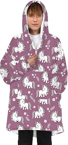 Miniatura 6 de TEMI Manta de terciopelo de felpa cómoda y suelta de gran tamaño con mangas elásticas para padres e hijos, Unicornio 02