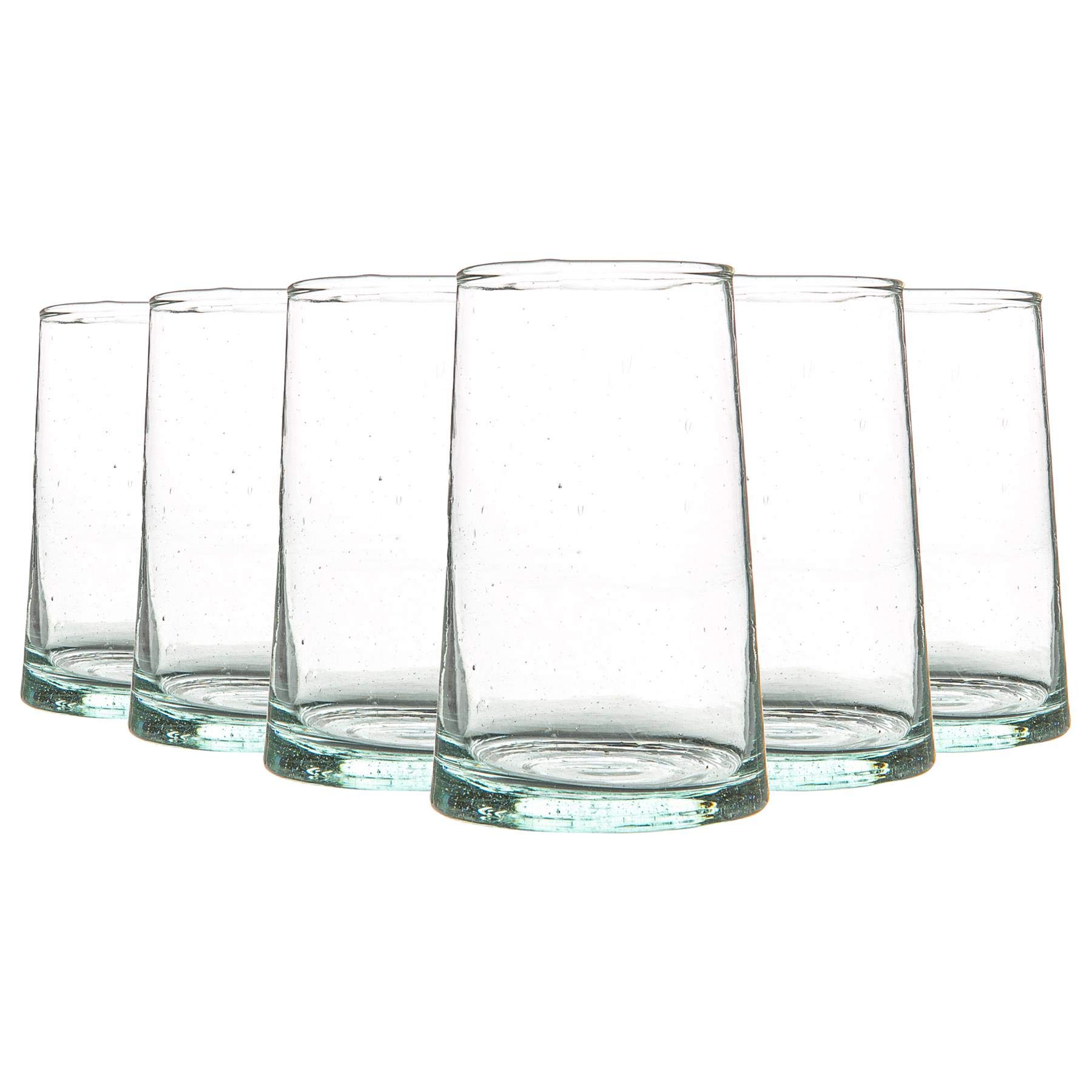 Nicola Spring 6pc Merzouga Recycled Highball Glasses - 320ml - Clear Glass - Sustainable Hand-Blown Moroccan Water Cups Dishwasher Safe Drinkware for Juices, Water