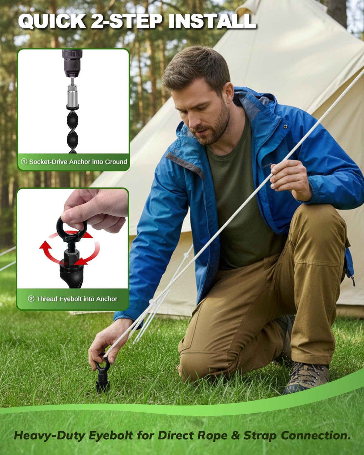 Ancoraggi da 45,7 cm da avvitare, 4 pezzi, kit di ancoraggio a spirale per capannoni, ancoraggi per case mobili, pali a coclea in metallo ad alto vento per trampolino, set di altalene, cani, tende