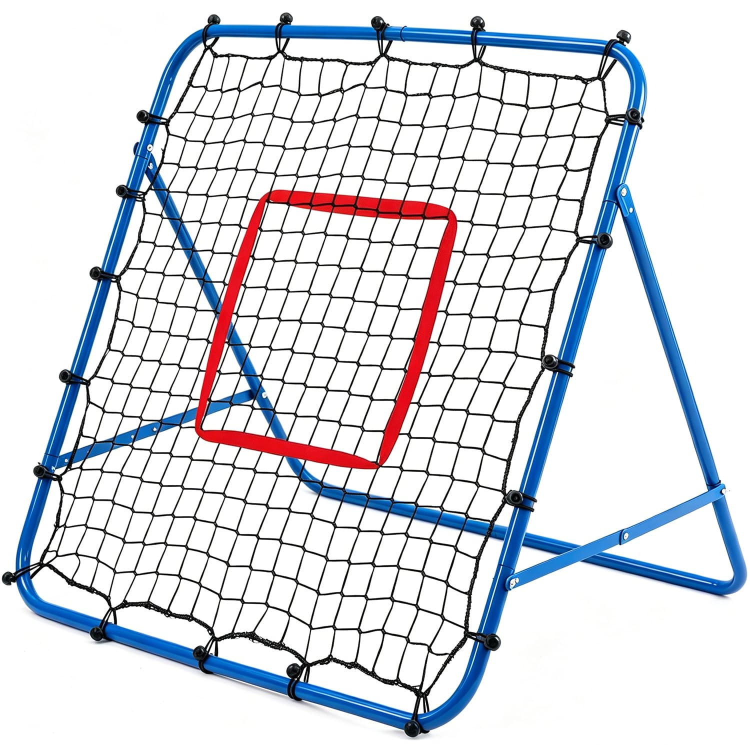Adjustable Football Rebound Net 62x62cm Dual-Angle Soccer Trainer with Steel Frame Portable Folding Rebounder for Passing & Shooting Practice Outdoor Sports Equipment (Blue With Target Box, 62x62x50)