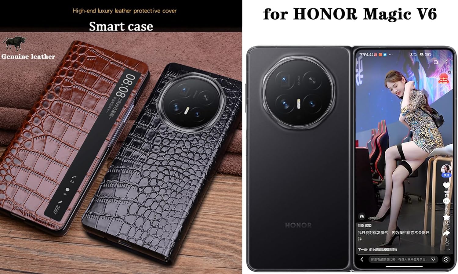 Genuine Leather Mobile Phone Case for Honor Magic V6. Magnetic, Smart Cell-Phone Cover/Shell for Honor Magic V 6