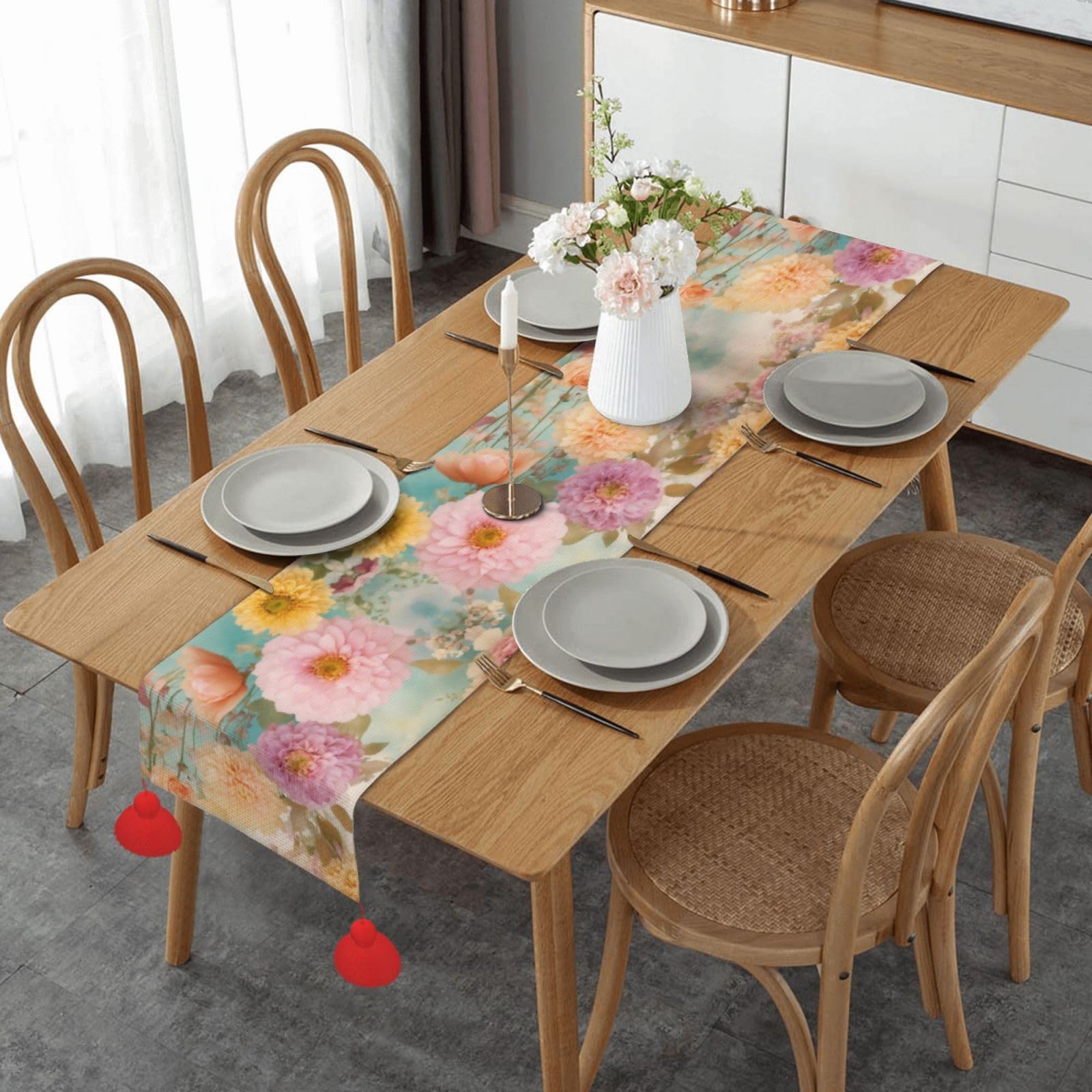 Chemin de table pivoines lavable et durable pour table basse et repas