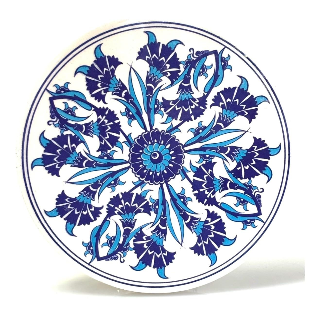 Turkish Ceramic Trivet, Blue & White Floral