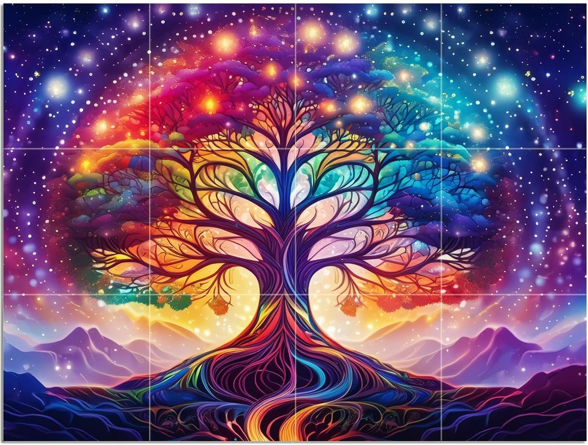 Colorful Tree of Life Accent Tile Mural Kitchen Bathroom Wall Art Backsplash - Picture 6 of 16