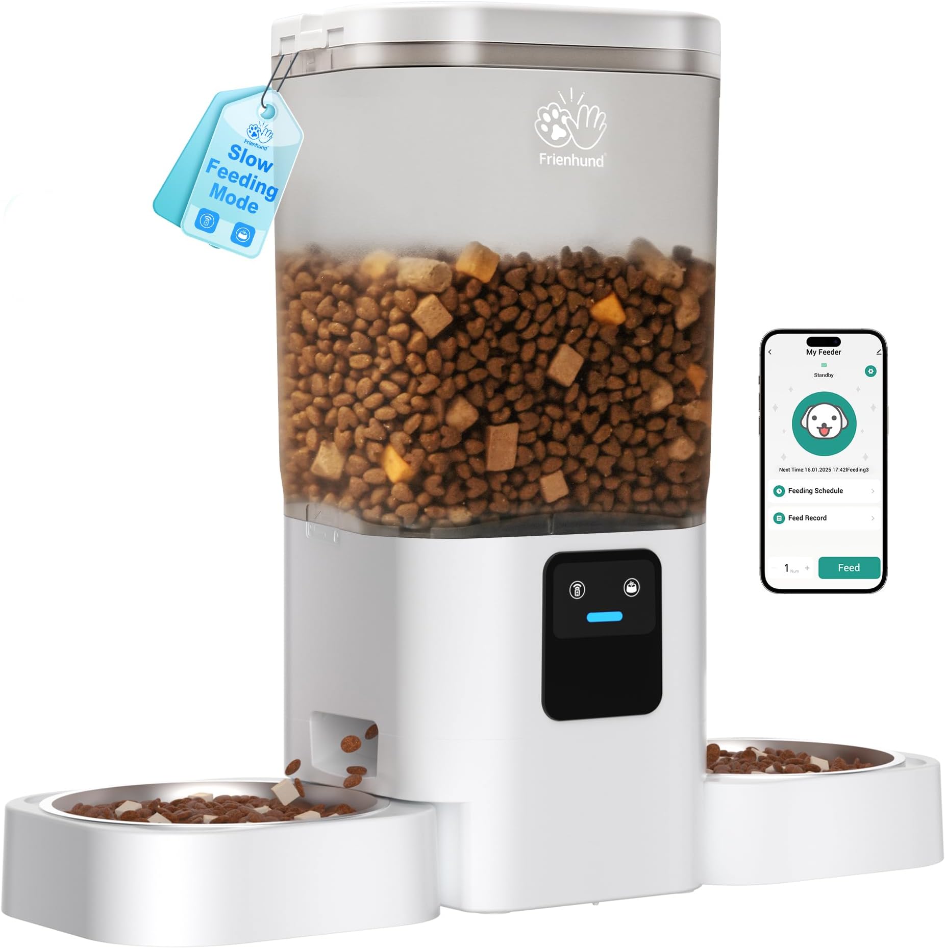 5G WiFi Automatic Cat Feeder 2 Cats: Dual Automatic Dog Feeder with APP Control, Cat Food Dispenser for Multiple Pets, Detachable for Easy Clean, 7L Large Food Storage -29 Cup (ACF190W-C)