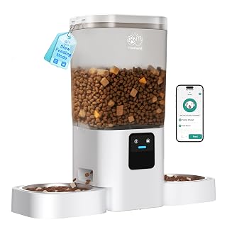 5G WiFi Automatic Cat Feeder 2 Cats: Dual Automatic Dog Feeder with APP Control, Cat Food Dispenser for Multiple Pets, Detachable for Easy Clean, 7L Large Food Storage -29 Cup (ACF190W-C) - Amazon product rated Grade A