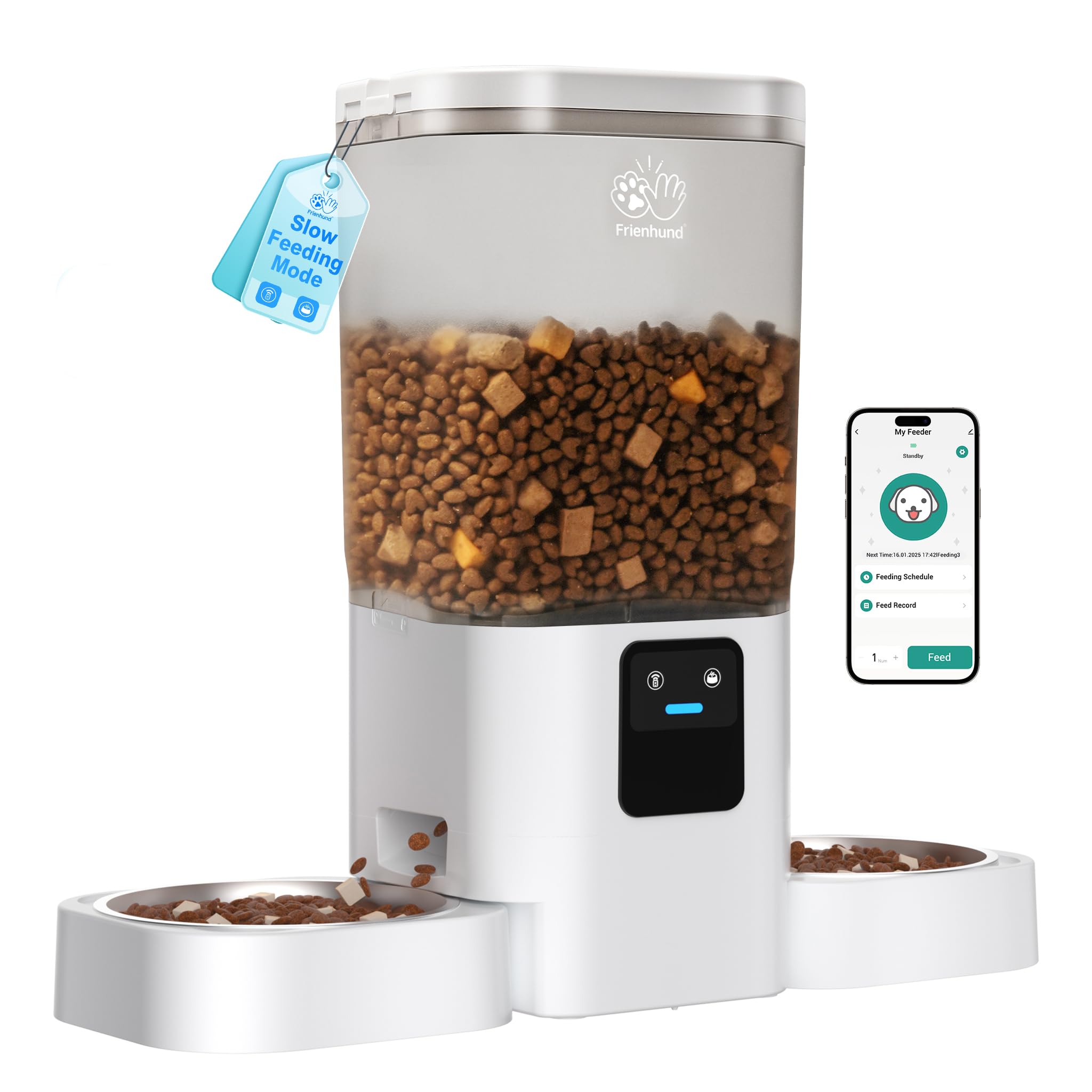 Frienhund 5G WiFi Automatic Cat Feeder 2 Cats: Dual Automatic Dog Feeder with APP Control, Cat Food Dispenser for Multiple Pets, Detachable for Easy Clean, 7L Large Food Storage -29 Cup (ACF190W-C)