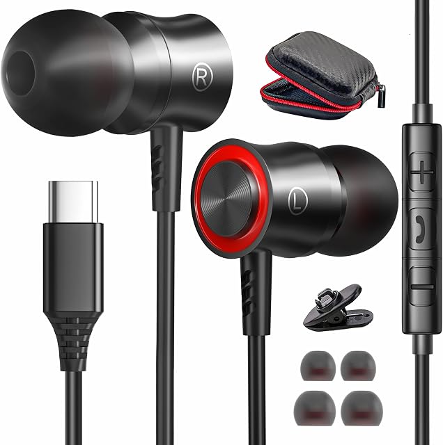 USB C Headphones for Samsung S23 Ultra S22 S21 S20 FE A54 A34 A33 5G USB C Earphones Wired with Mic Type C Headphones for iPhone 15 Pro Max iPad 10th Air 5 Google Pixel 8 7 Pro OnePlus 11 Pro Nord 3
