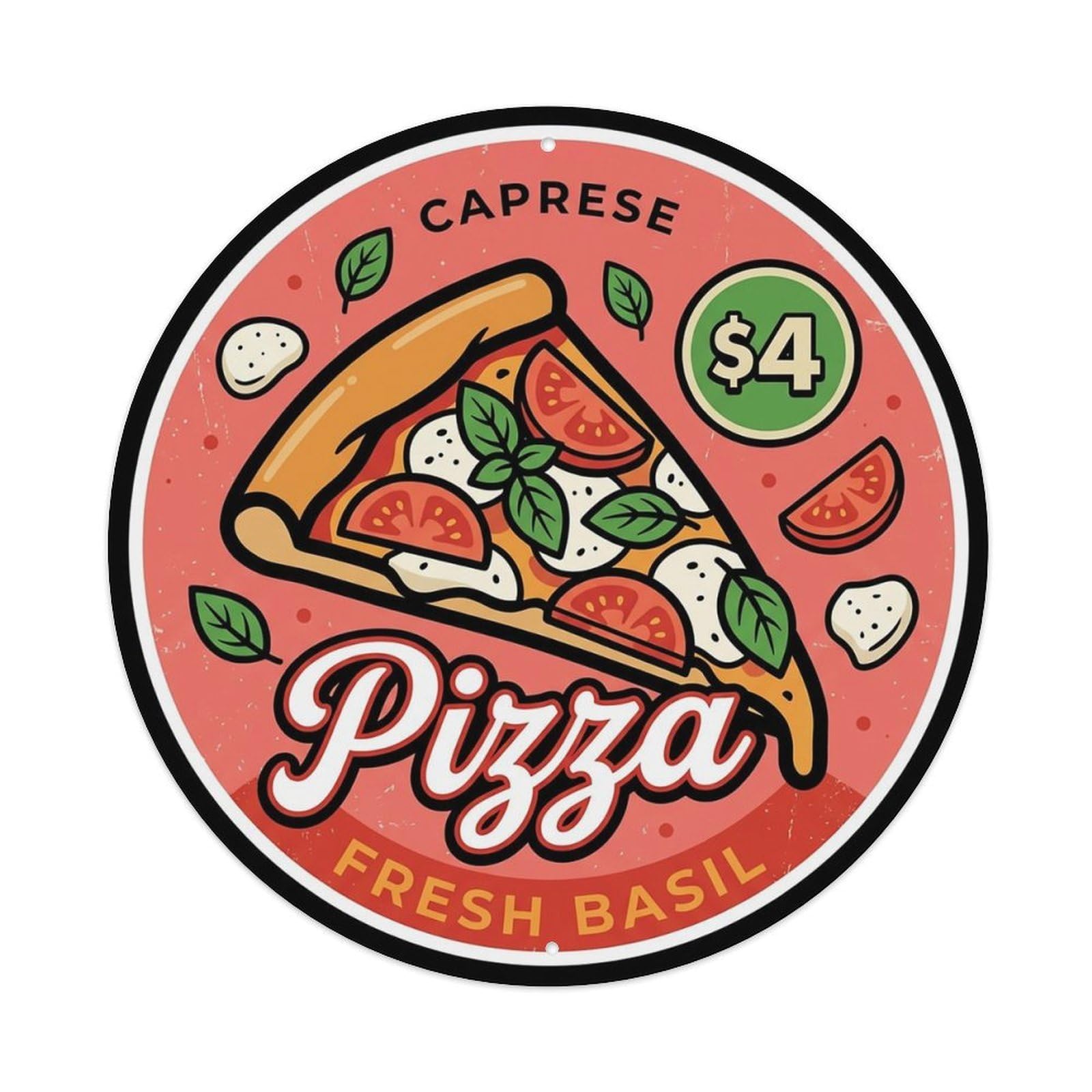 Huiyhb 8X8inch(20X20cm) Vintage Pizza Slice Italian Traditional Cuisine Basil Metal Tin Sign