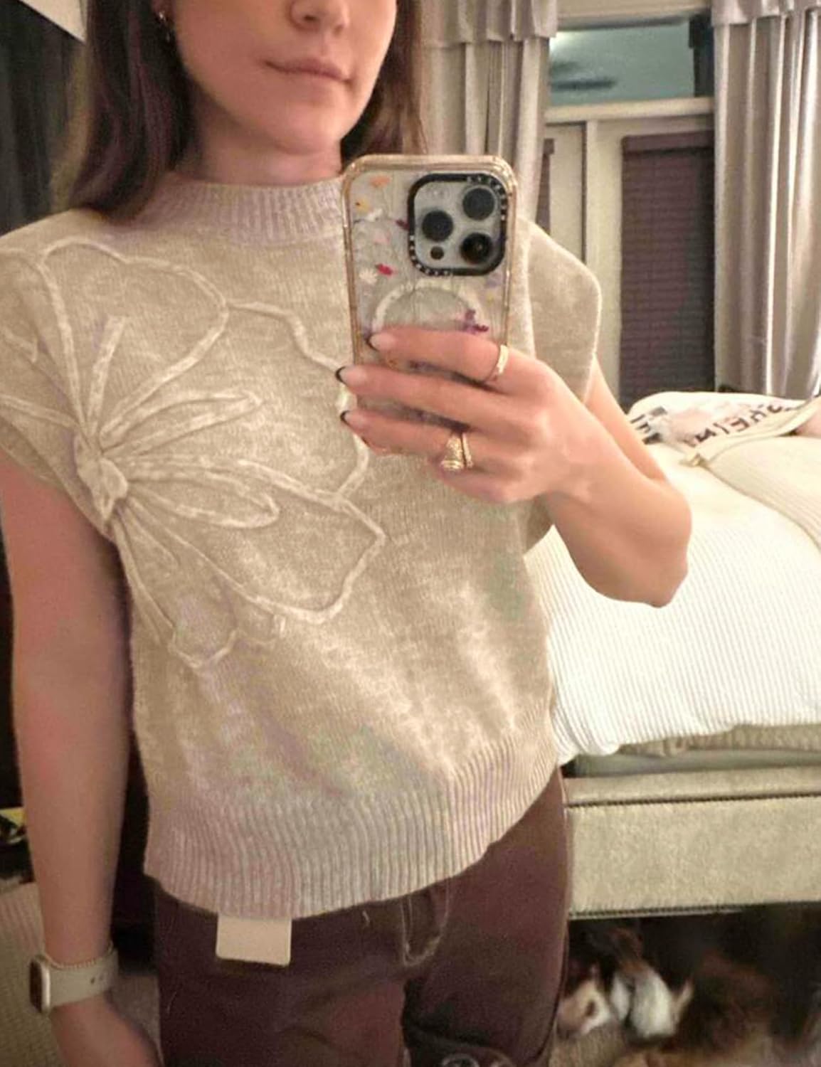 Womens Floral Sweater Vest Cute Cap Sleeve Tops 3D Flower Decor Knit Tank Top Loose Spring Fall Summer Clothes 2026 - Image 6