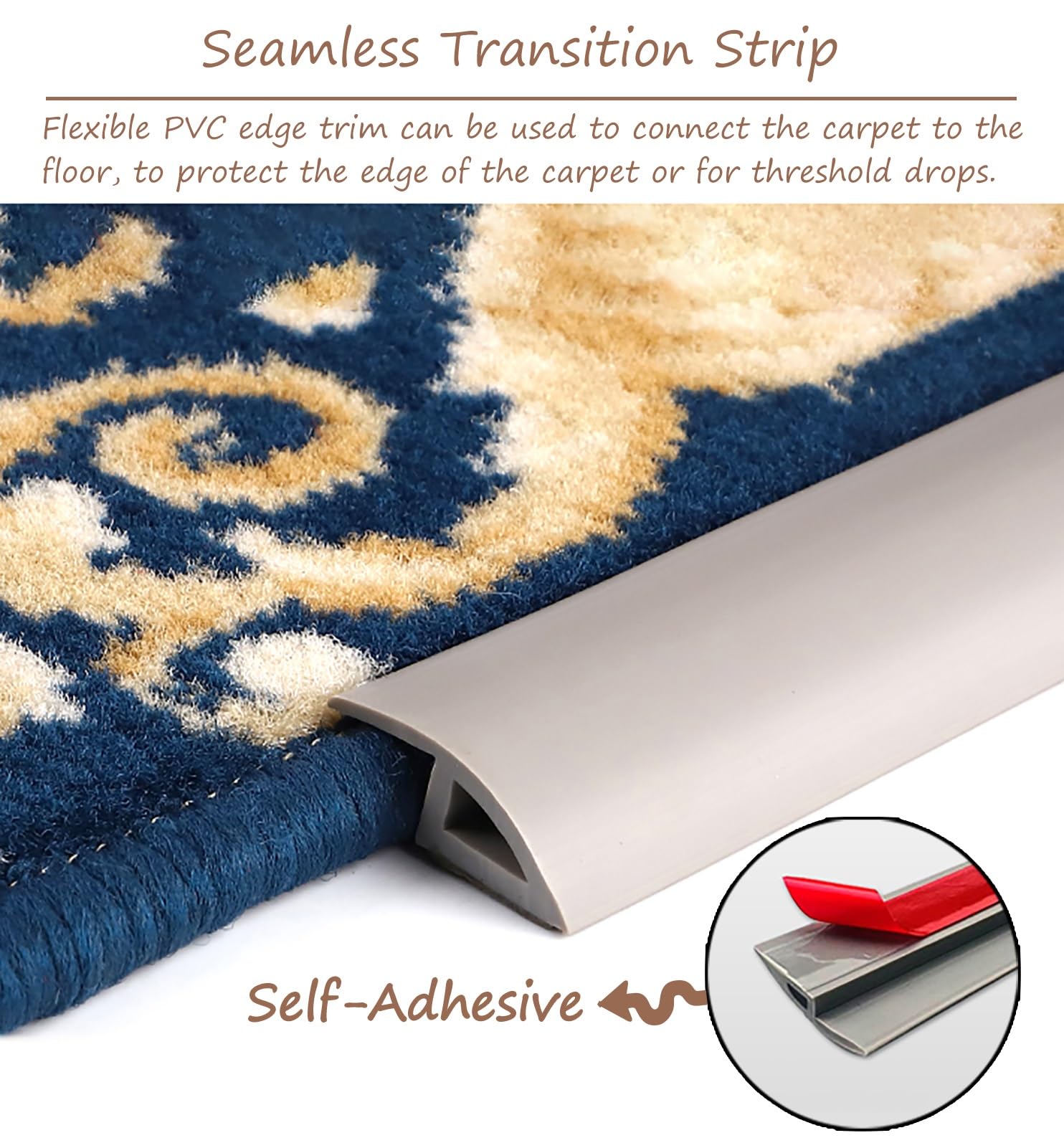Tira de umbral de PVC para Suelos, Tira de transición Suave, Tira divisoria cortable para garajes/gimnasios en casa, Borde de Alfombra/rampa de umbral, 3,3 pies-33 pies,Light Gray-2m(6.5ft)