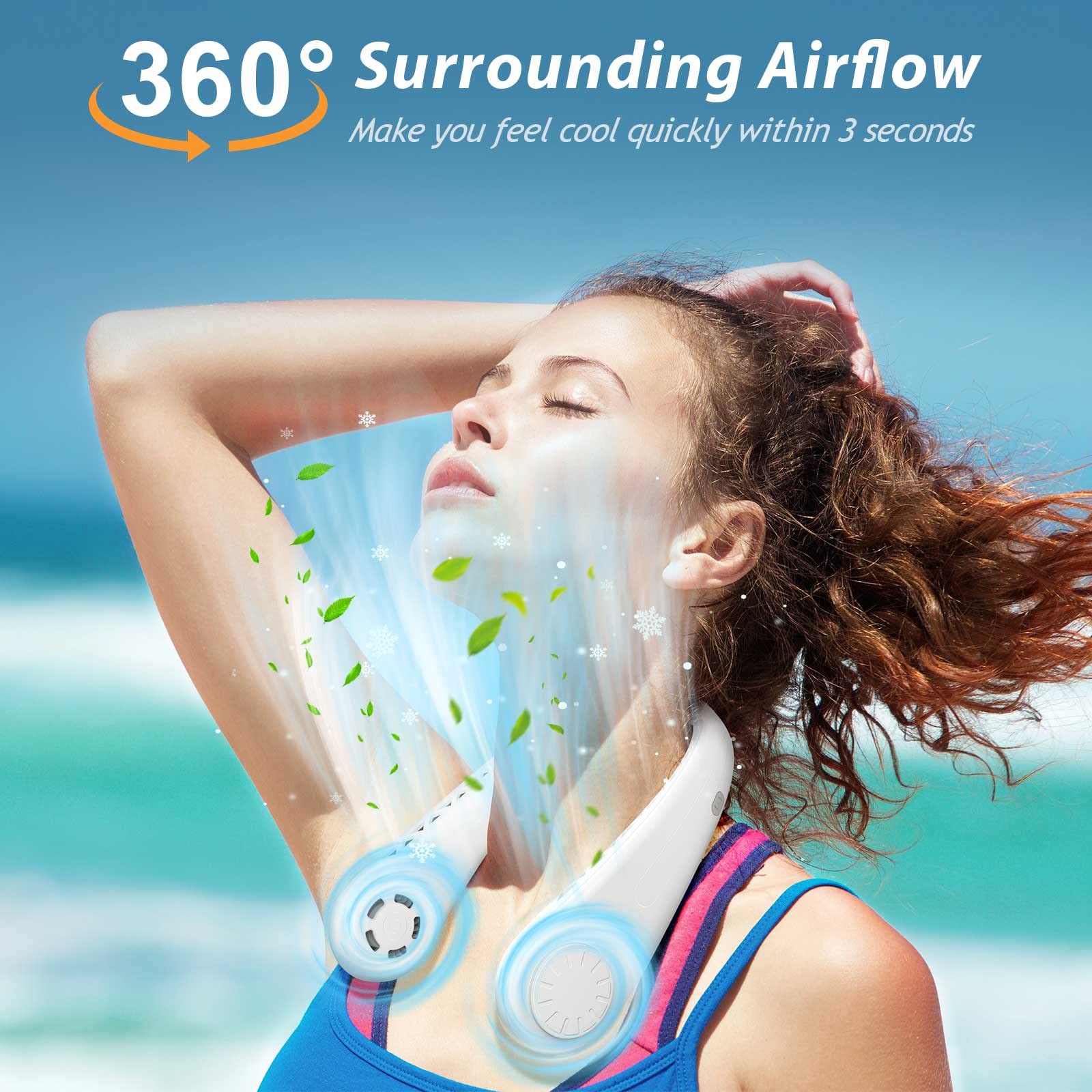Ventilador de cuello portatil, Ventilador silencioso USB, tres velocidades ajustables, batería de gran capacidad de 4000 mAh, ventilador de cuello para viajes de oficina deportiva