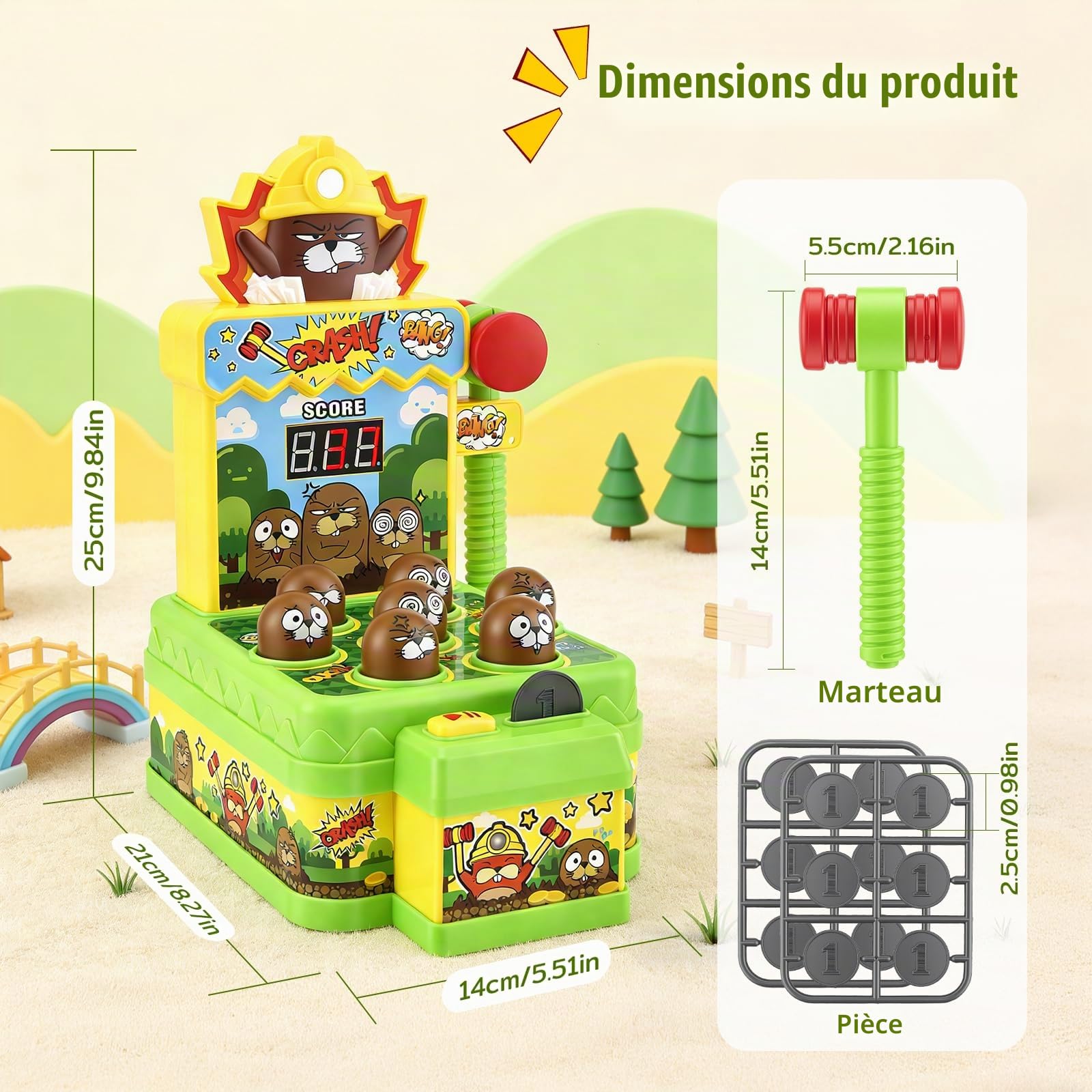 Jeu de Tape-Taupe pour Enfants dès 3 Ans, Jouet Musical Interactif avec 2 Maillets pour Développer la Motricité, Jouet Éducatif avec Effets Lumineux & Sonores, Jeu d'Arcade avec Écran LCD