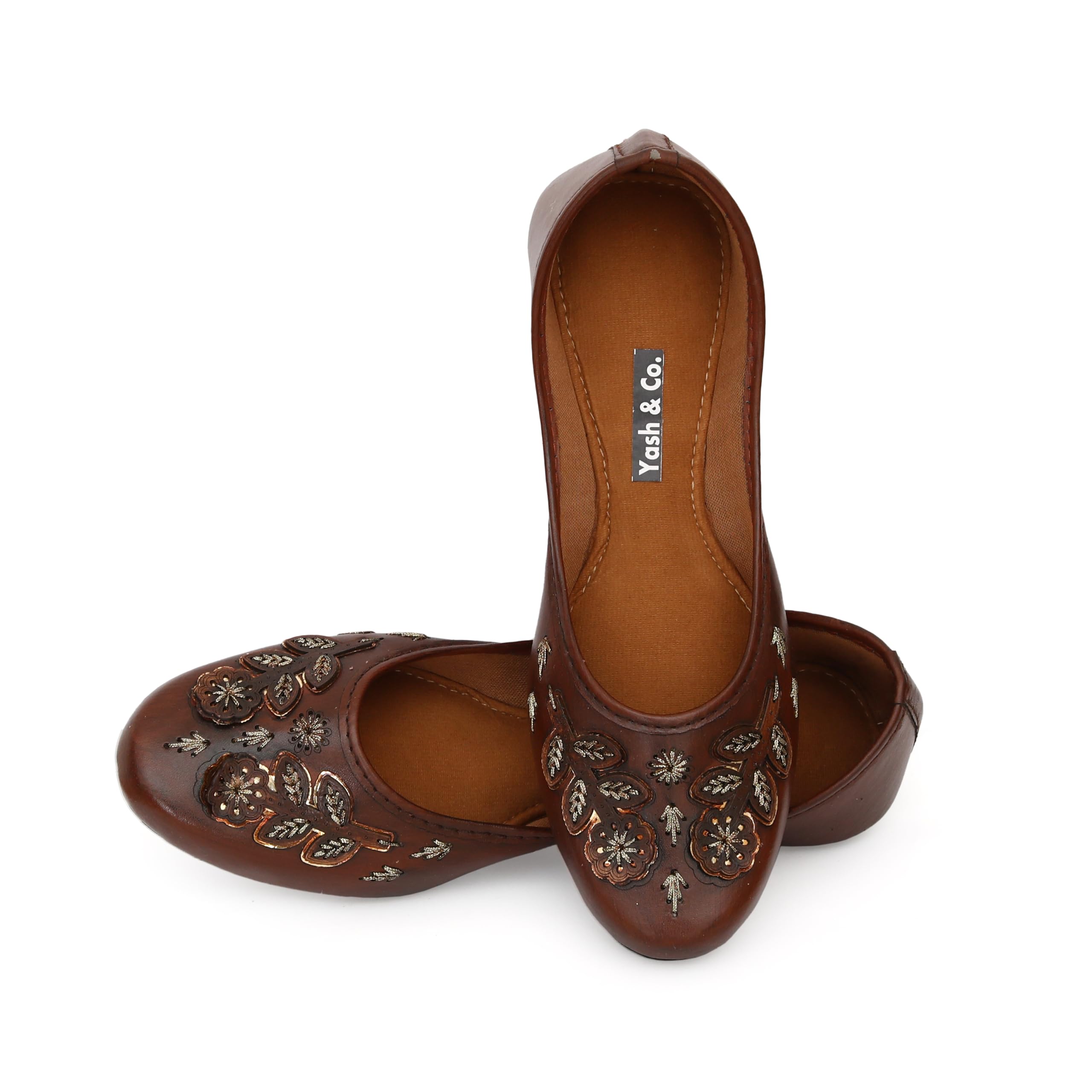 Women's Handcrafted Leather Juttis – Embossed Floral Design Ethnic Flats-image-38