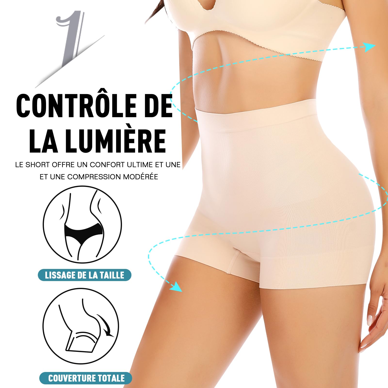 YARRCO Short Gainant Femme Ventre Plat Invisible Culotte Gainante Amincissante Panty Gainant sans Couture Culottes Sculptantes Taille Haute Shorty Minceur Shapewear Shorts