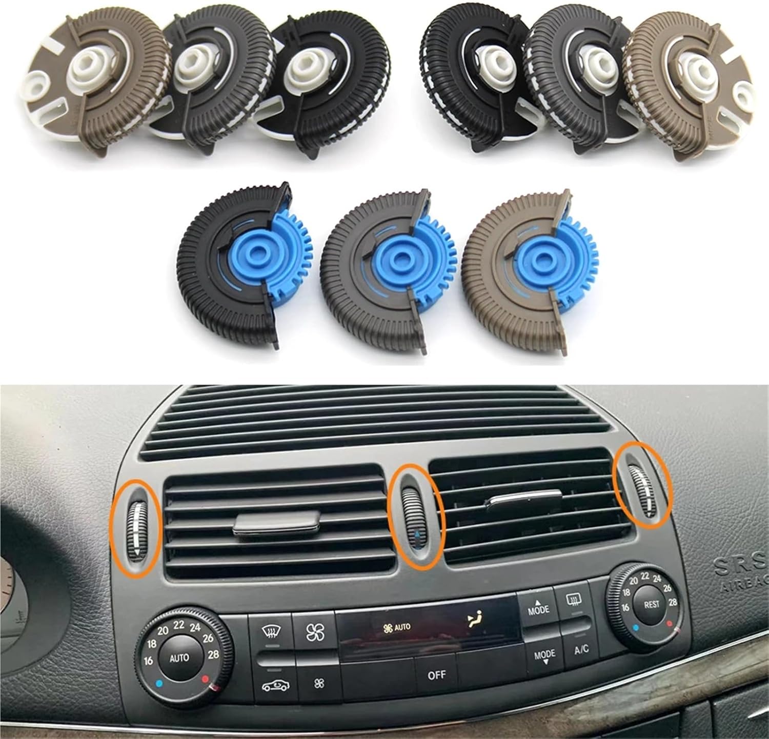 Compatible for Benz E Class W211 2003-2008 E230 E260 E280 2118300054 Front Left Right Air Conditioner Ac Vent Base Roller Knob(Darkbrown-A and C)