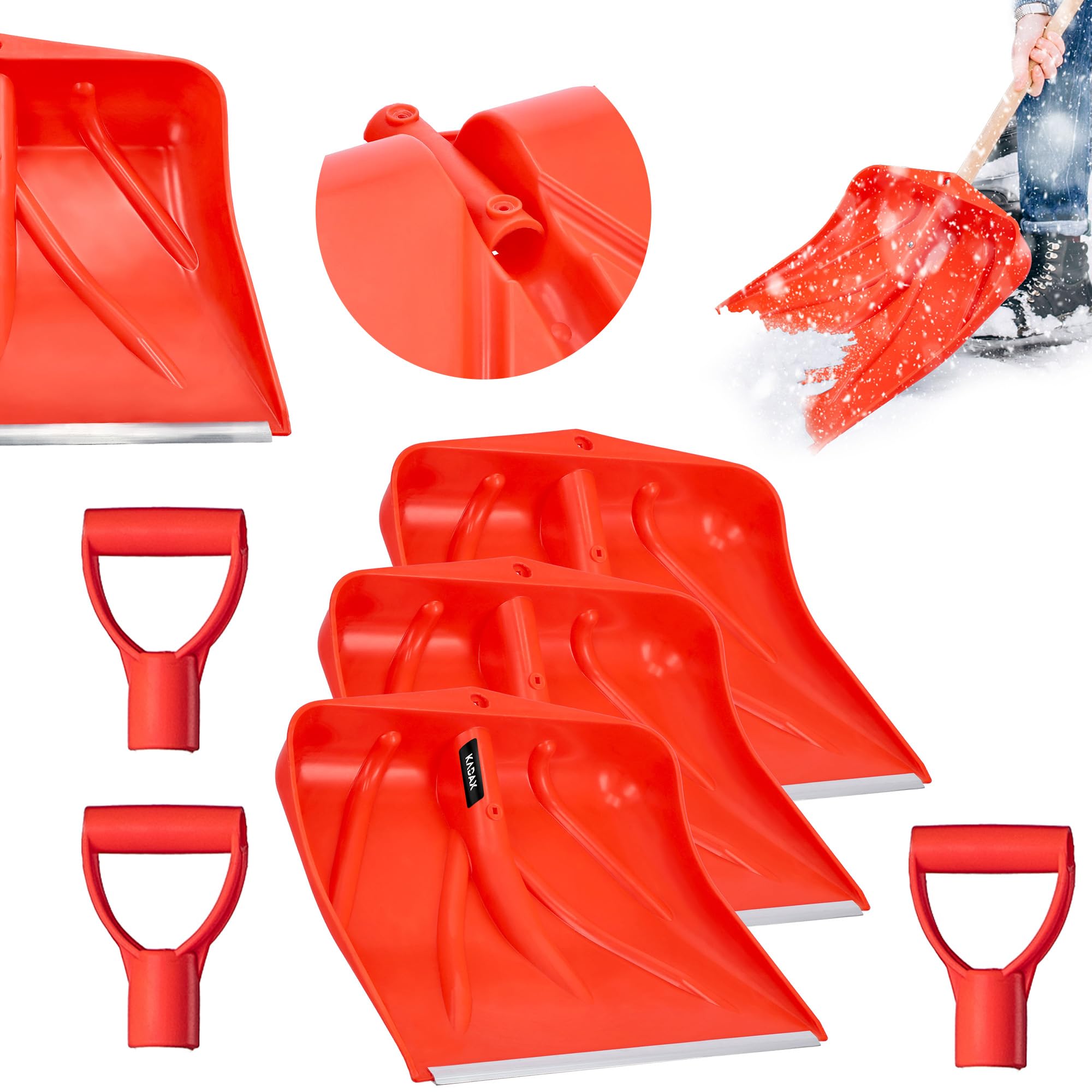 KADAX Pelle à Neige Orange, Pelle à Neige sans Manche, Pelle à Neige, Chasse-Neige avec Bord en Aluminium, Pelle à Neige en Plastique, Pelle à Neige (3, Largeur : 46,5 cm)