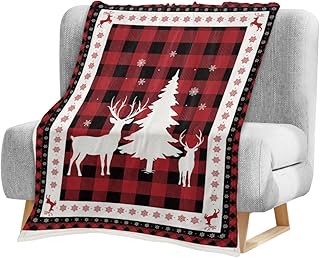 Kids Throw Blanket, Christmas Tree and Elk Red and Black Checkered Snowflake Soft Fleece Blanket Kids Bedding Lightweight Bed Flannel Blanket for Girl Boys Toddler, 30x40 Inch