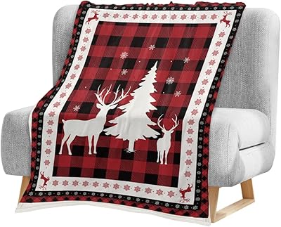 Kids Throw Blanket, Christmas Tree and Elk Red and Black Checkered Snowflake Soft Fleece Blanket Kids Bedding Lightweight Bed Flannel Blanket for Girl Boys Toddler, 50x60 Inch