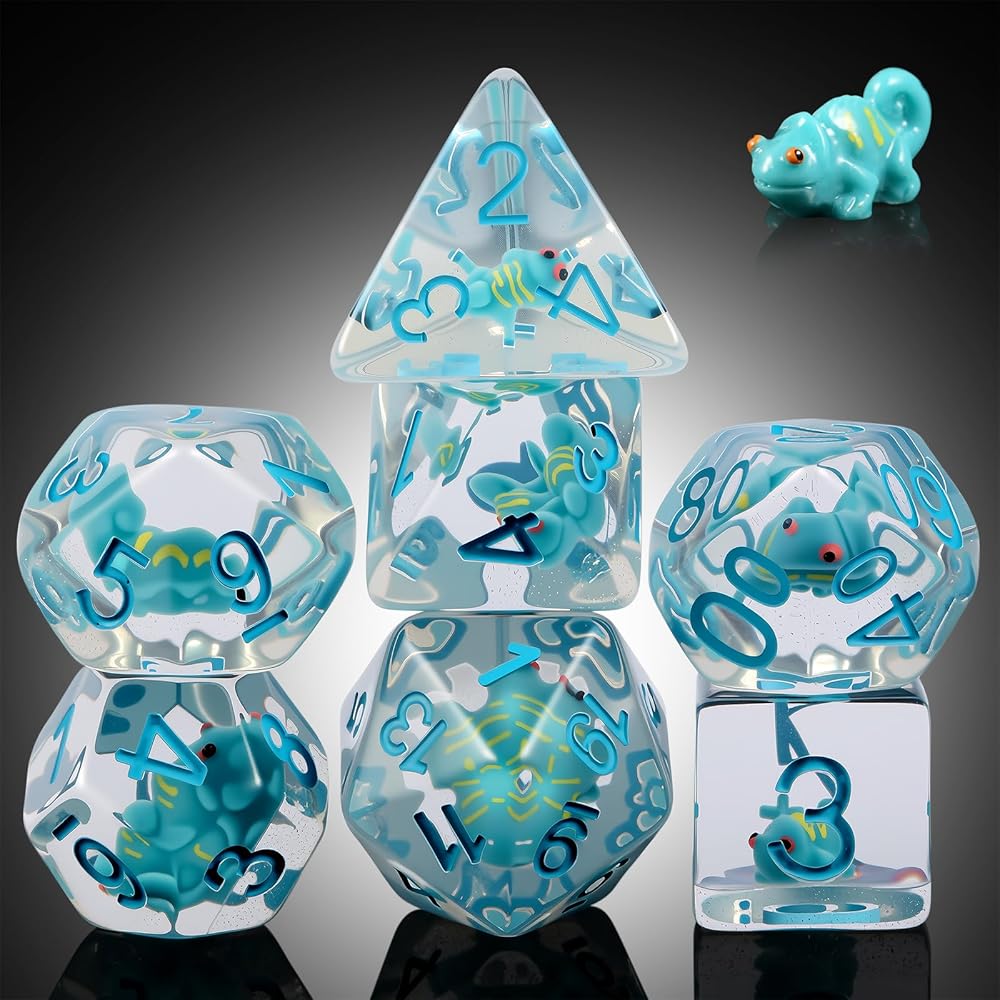Chameleon D&D Dice Set, DNDND 7PCS Resin Dice Set with Velvet Bag for Dungeons and Dragons Role Playing Games and Tabletop GamesChameleon