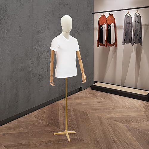Miniatura 6 de Maniquí masculino Torso Forma de maniquí cuerpo de maniquí con brazos de madera 53-76 pulgadas de altura ajustable con trípode soporte de metal para
