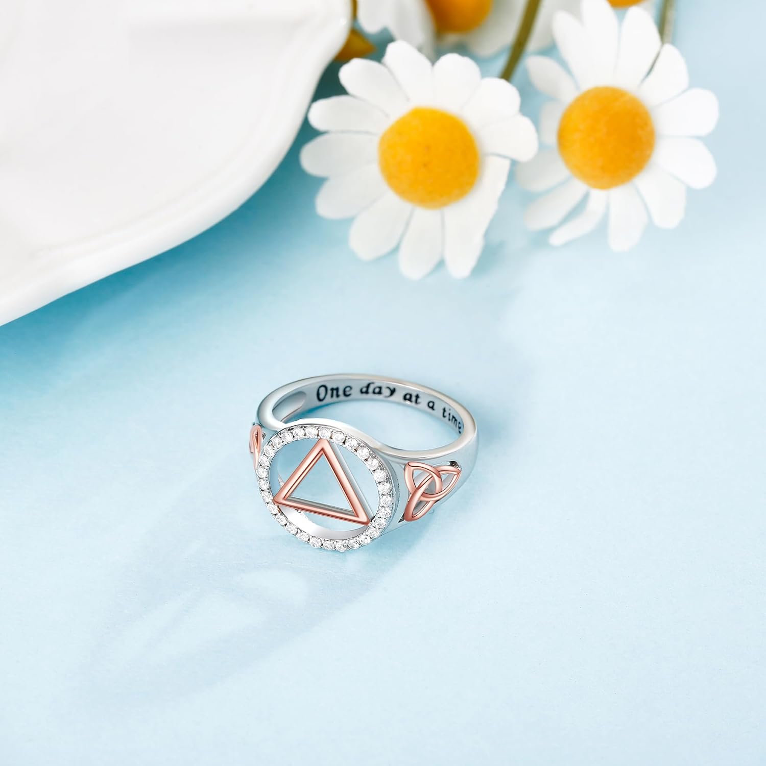 NA/AA Sobriety Gifts 925 Sterling Silver Alcoholics Anonymous Ring Celtic Stay Sober Recovery Rings Alcoholics Anonymous Gifts for Women Friend - Image 3