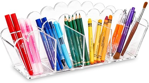 Portalápices acrílico, 4 compartimentos, organizador de escritorio transparente, soporte para brochas de maquillaje, organizador de bolígrafos,